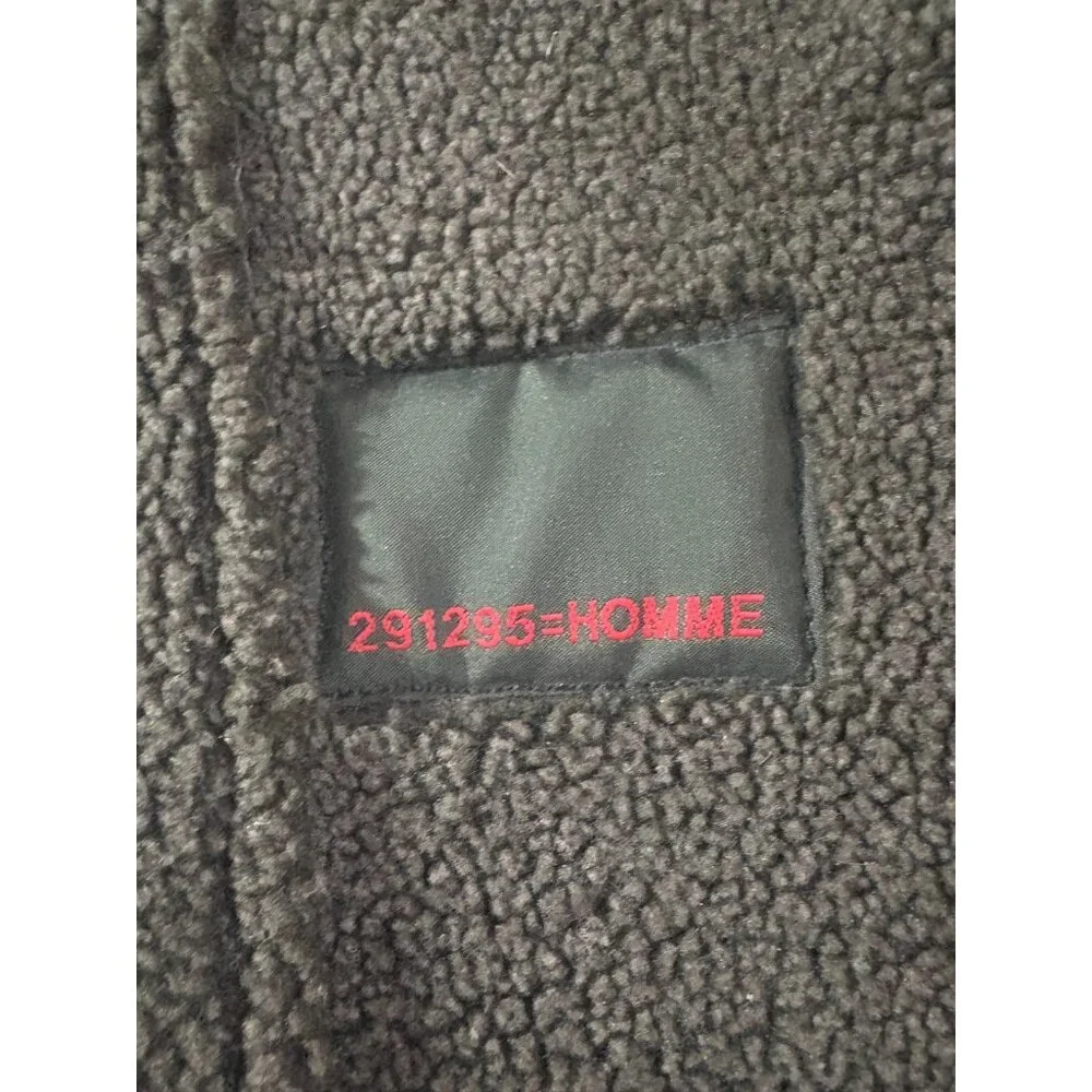 291295 = Homme Hooded Leather Shearling Coat Jacket  size F 44" made in Japan - Picture 2 of 9